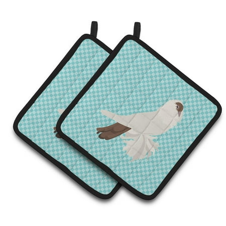 Caroline s Treasures German Helmet Pigeon Blue Check Pair of Pot Holders