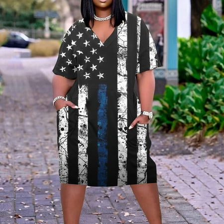 Women Independence Day V Neck Short Sleeve Dresses 2023 Summer Casual Loose Dresses Lightweight Comfort Pajamas 
Women Independence Day V Neck Short Sleeve Dresses 2023 Summer Casual Loose Dresses Lightweight Comfort Pajamas