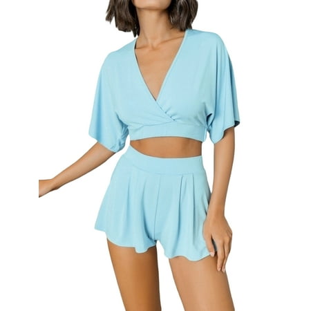 allshope Women Summer Pajama Set Short Sleeve V-neck Tops + Elastic Waist Shorts Loungewear Go Out Sleepwear
allshope Women Summer Pajama Set Short Sleeve V-neck Tops + Elastic Waist Shorts Loungewear Go Out Sleepwear