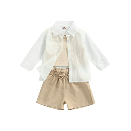 CAITZR Toddler Girl 3Pcs Summer Outfits Long Sleeve Sheer Shirt + Tank Tops + Shorts Set
CAITZR Toddler Girl 3Pcs Summer Outfits Long Sleeve Sheer Shirt + Tank Tops + Shorts Set