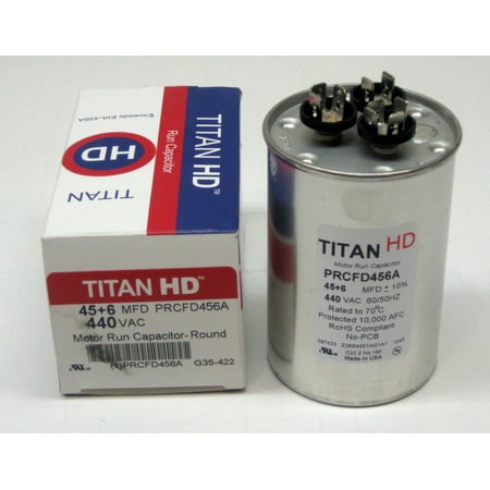 TitanHD PRCFD456A HVAC Round Run Dual Capacitor. 45/6 MFD/UF 440 V