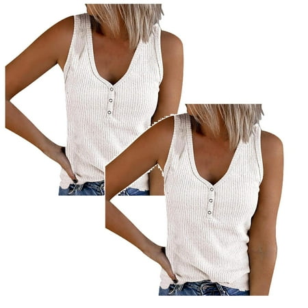 Betiyuaoe 2PCS Womens Summer Tops casual undershirt shirt T-shirt Women s V-neck undershirt Womens Workout Tops sleeveless button-down