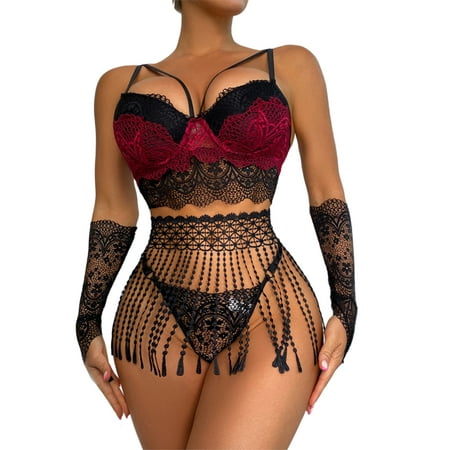 Amuver Women s Sexy Underwear Set Novelty Lace Embroidery Bra and Underpants Gloves Belly Chain Set
Amuver Women s Sexy Underwear Set Novelty Lace Embroidery Bra and Underpants Gloves Belly Chain Set