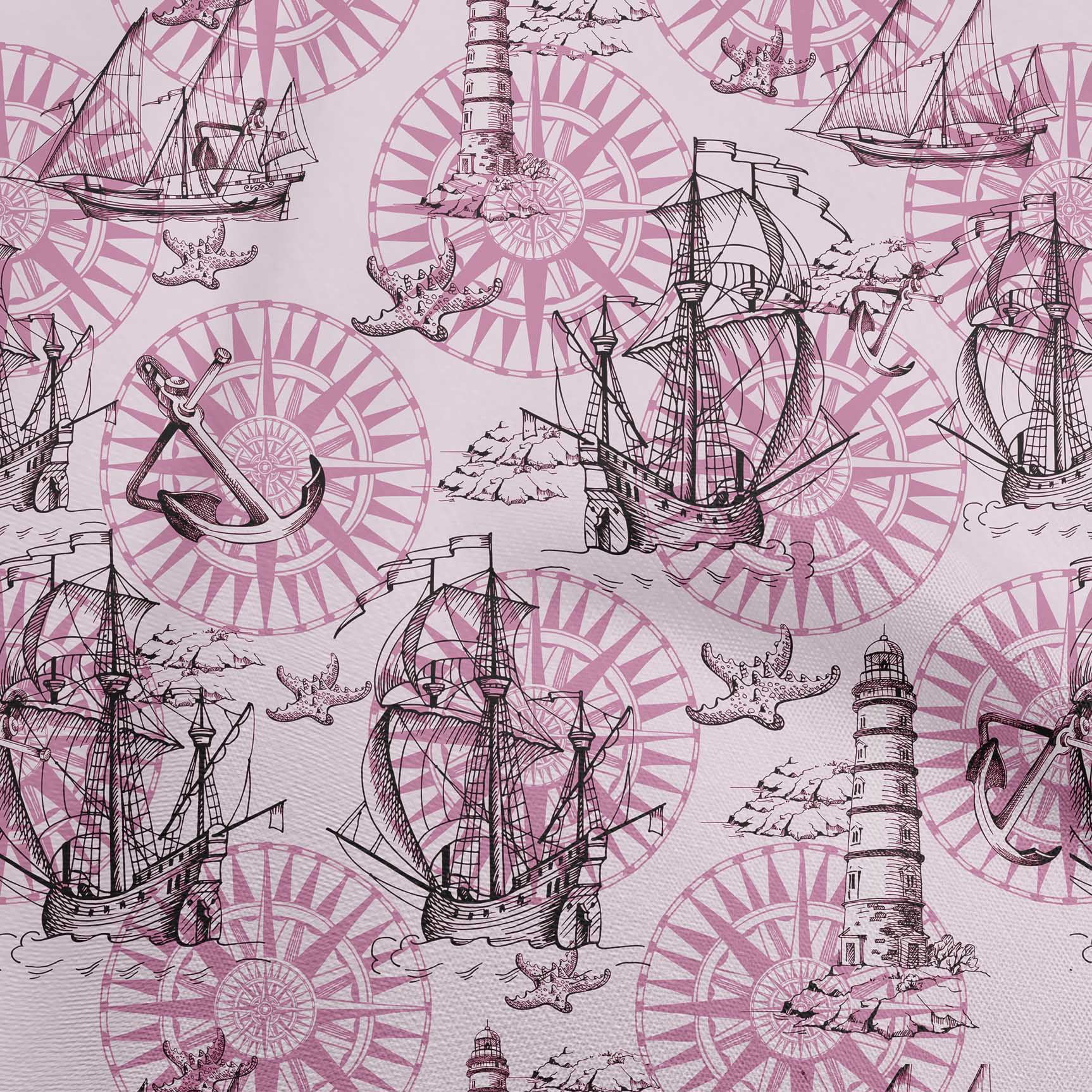 Oneoone Cotton Silk Purple Fabric Nautical Prints Sewing Material Print