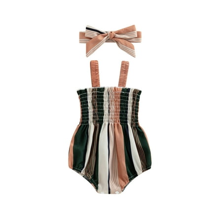 Binwwede Baby Girls Summer Casual Sling Sleeveless Backless Striped Playsuit with Headband
Binwwede Baby Girls Summer Casual Sling Sleeveless Backless Striped Playsuit with Headband