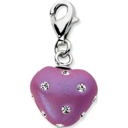 Leslies Fine Jewelry Designer 925 Sterling Silver Click-on Purple Ferido & Stellux Crystal Heart (12x32mm) Pendant Gift