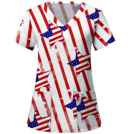 Scrub Tops Women Print Plus Size Independence Day V-Neck Short Sleeve Printed Pocket Top Working Uniform
Scrub Tops Women Print Plus Size Independence Day V-Neck Short Sleeve Printed Pocket Top Working Uniform