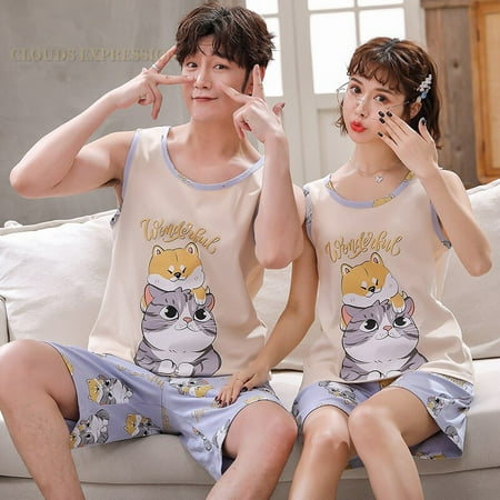 QWZNDZGR Summer 100% Cotton Cartoon Print Couple Pajama Set Pyjamas Kawaii Sleep Lounge Sleeveless Red Sleepwear Suits Pajamas for Lovers
QWZNDZGR Summer 100% Cotton Cartoon Print Couple Pajama Set Pyjamas Kawaii Sleep Lounge Sleeveless Red Sleepwear Suits Pajamas for Lovers