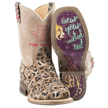 Tin Haul Boys 14-119-0077-0862 Cheetah Patchwork Cowgirl Boots 4 Tan