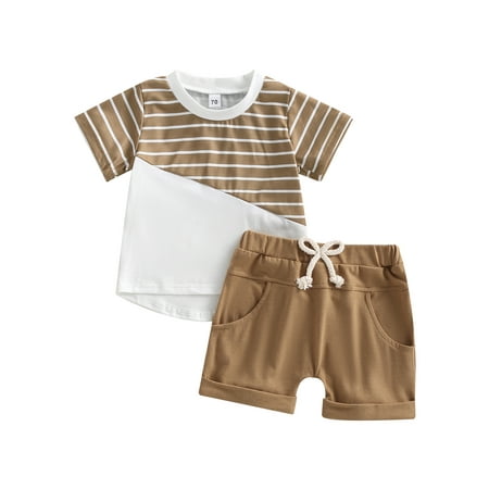 Arvbitana Baby Boys Summer 2-Piece Outfits Casual Striped Short Sleeve T-Shirt and Elastic Shorts with Pockets Set
Arvbitana Baby Boys Summer 2-Piece Outfits Casual Striped Short Sleeve T-Shirt and Elastic Shorts with Pockets Set