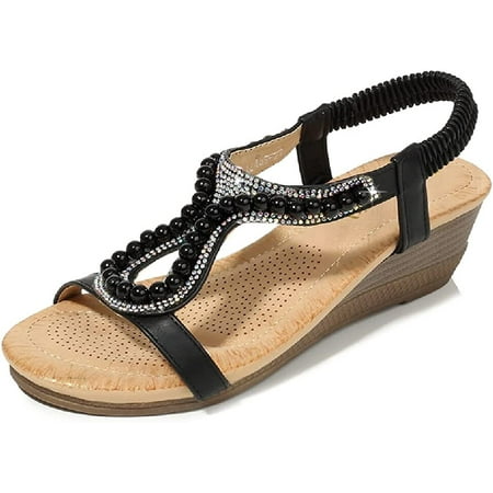 7 Colors to Choose from Women s Fashion Beaded Sandals Mid slope heel Sandals.