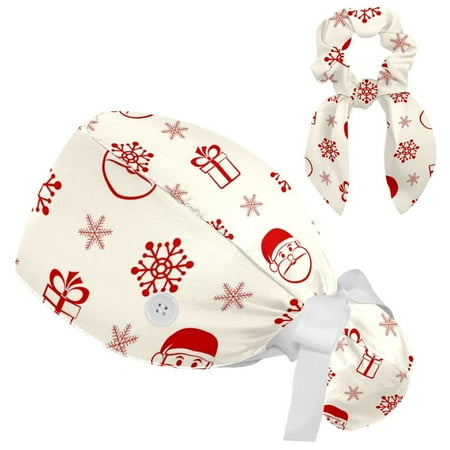 Working Cap with Buttons and Sweatband Scrub Hat Bouffant Caps with Scrunchie Santa Snowflake Tie Back Hats
Working Cap with Buttons and Sweatband Scrub Hat Bouffant Caps with Scrunchie Santa Snowflake Tie Back Hats