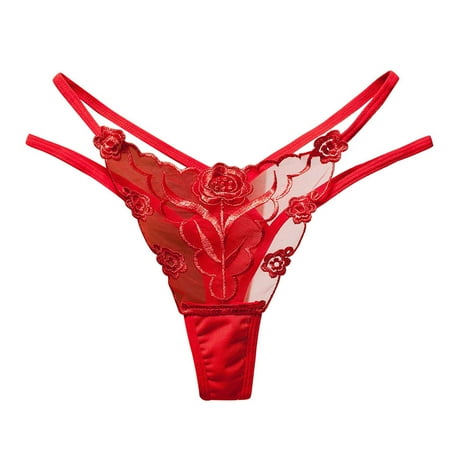 Odeerbi Seamless Thong Underwear for Women Fashion Sexy Embroidery Flower Transparent Gauze Low Waist G-string Panties Red 
Odeerbi Seamless Thong Underwear for Women Fashion Sexy Embroidery Flower Transparent Gauze Low Waist G-string Panties Red
