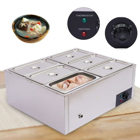 

Miumaeov 110V 6-Pan Commercial Food Warmer Food Buffet Warmer Food Pans for Buffet Stainless Steel Electric Food Steamer Adjustable Heat for Catering and Restaurants 5.7in Deep