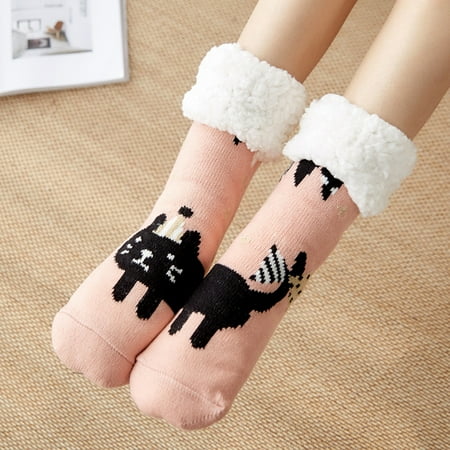 ANLV Floor Socks 1 Pair Keep Warm Sherpa Lining Stylish Windproof Winter Adults Home Slipper Socks