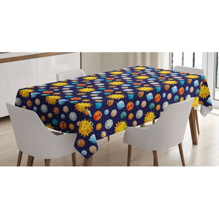 

Outer Space Tablecloth Colorful Planets Cartoon with Sun Solar System Themed Illustration Rectangle Satin Table Cover for Dining Room and Kitchen 60 X 90 Indigo and Multicolor by Ambesonne