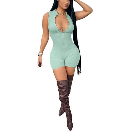 Calsunbaby Women Sleeveless Short Bodysuit Ribbed Front Half Zipper Rompers Slim Fit Jumpsuit Clubwear Light Blue L
Calsunbaby Women Sleeveless Short Bodysuit Ribbed Front Half Zipper Rompers Slim Fit Jumpsuit Clubwear Light Blue L