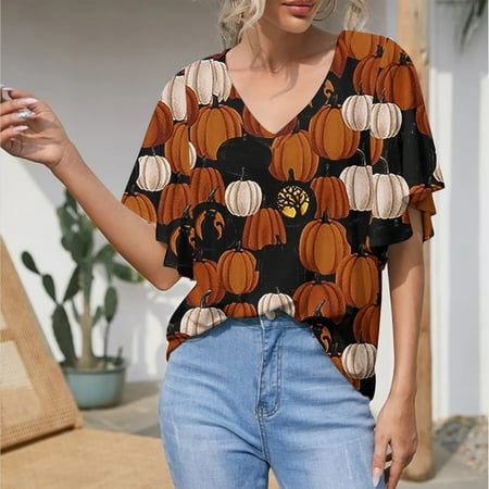 Moxiu Women s Halloween Graphic Tees Pumpkin Print Tunic Shirts Funny Pattern T-shirts Ruffle Sleeve Crewneck Blouses
Moxiu Women s Halloween Graphic Tees Pumpkin Print Tunic Shirts Funny Pattern T-shirts Ruffle Sleeve Crewneck Blouses