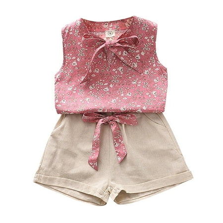 Toddler Clothes For Girls Summer Sleeveless Bow Tie Floral Pattern Top And Solid Color Pocketed Shorts With Belt Girls Clothing Set 5 Years
Toddler Clothes For Girls Summer Sleeveless Bow Tie Floral Pattern Top And Solid Color Pocketed Shorts With Belt Girls Clothing Set 5 Years