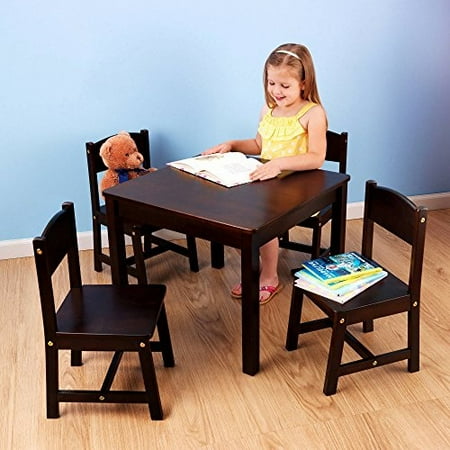 Children's Furniture Room Hand-Painted Wooden Espresso Activity Small Kids Study Square Table and 4 Chairs Set Indoor Farmhouse