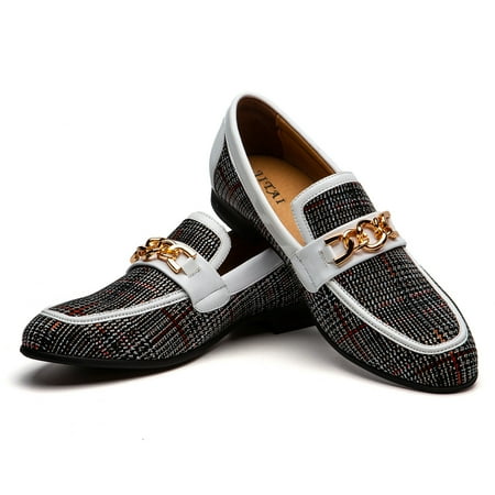 JITAI Men s Leather Shoes Pattern Printing Men Dress Loafer Shoes White Size 9
