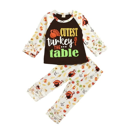 Aompmsdx Thanksgiving Kids Baby Girls Clothes Turkey T Shirt Top Pants Outfit Set 2Pcsparty Dresses