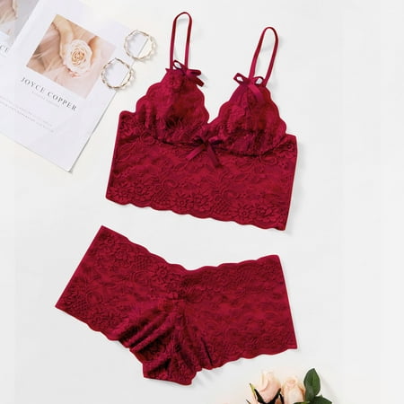 Cathalem Lace Lingerie Set 34d Fashion Underwear Print Lingerie Nightdress Sleepwear Lace Lingerie Set plus Size Underwear Red 4X-Large
