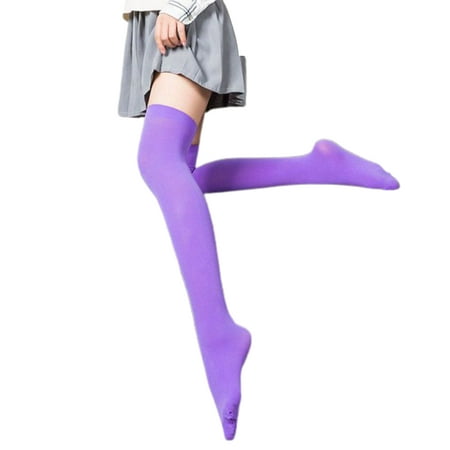 

1 Pair Thigh High Stockings Sexy Stretchy Plain Thin Breathable Leg Slimming Velvet Candy Color Women Over Knee Socks for Daily Purple