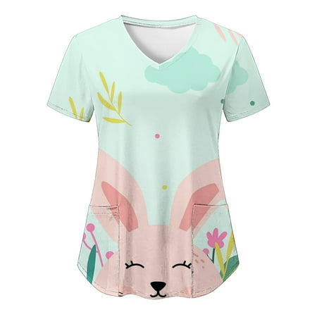 Women Casual Cartoon Bunny Printed Short Sleeve V-Neck Pocket Loose Top Scrubs Top Uniform Nurses Clothing Workwear Carer Suit Simple Clothing
Women Casual Cartoon Bunny Printed Short Sleeve V-Neck Pocket Loose Top Scrubs Top Uniform Nurses Clothing Workwear Carer Suit Simple Clothing
