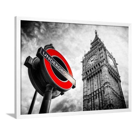 Westminster Underground Sign - Subway Station Sign - Big Ben - City of London - UK - England Framed Print Wall Art By Philippe Hugonnard