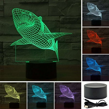 shark creative creature 3d acrylic visual home touch table lamp colorful art decor usb led children's desk night light 3d-td08