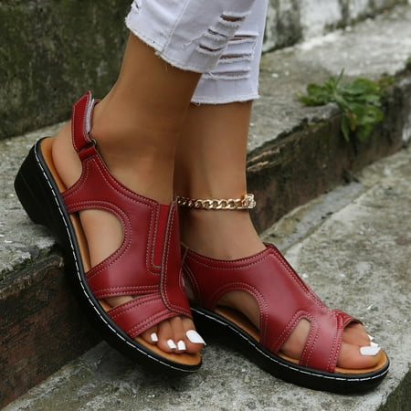 Pejock Summer Sandals Savings Clearance 2023! Women s Open Toe Buckle Ankle Platform Wedge Sandals Slippers Casual Roman Fish Mouth Casual Wedges Sandals