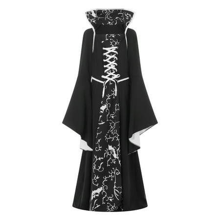 Canis Halloween Girls Cosplay Dress Flare Sleeve Tie-up Patchwork Dress