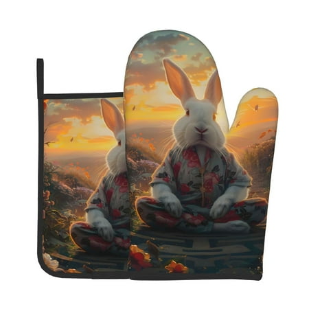 Vsdgher Flower Meditating Rabbit Oven Mitts and Pot Holders 2 pcs Set High Heat Resistant Kitchen Oven Glove for Baking and Cooking
Vsdgher Flower Meditating Rabbit Oven Mitts and Pot Holders 2 pcs Set High Heat Resistant Kitchen Oven Glove for Baking and Cooking