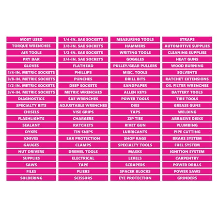 Toolbox Organizational Magnetic Labels Premium Set by DCM Solutions (Pink 0.50 H x 4.5 W)
Toolbox Organizational Magnetic Labels Premium Set by DCM Solutions (Pink 0.50 H x 4.5 W)