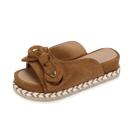 Gzztg Shoes For Women Summer Ladies Slippers Thick Soled Sandals Casual Bow Fish