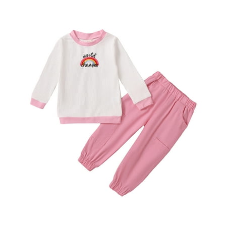 Canrulo 2PCS Toddler Infant Baby Girls Kids Rainbow Embroidery O-Neck Long Sleeve Tops Solid Color Trousers Pink 12-18 Months
Canrulo 2PCS Toddler Infant Baby Girls Kids Rainbow Embroidery O-Neck Long Sleeve Tops Solid Color Trousers Pink 12-18 Months