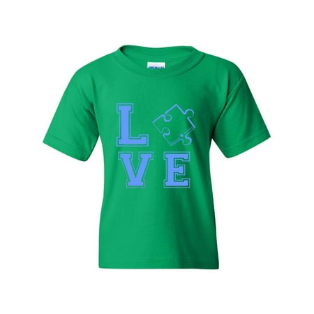 Blue Puzzle Piece Autism Awareness Unisex Youth Kids T-Shirt Tee