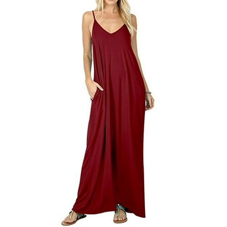Women Boho Spaghetti Strap Sleeveless Casual Baggy Long Maxi Dresses Loose V-neck Evening Party Holiday Beach Sundress