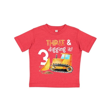 Inktastic Three and Digging It Bulldozer 3rd Birthday Gift Toddler Boy or Toddler Girl T-Shirt