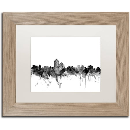 Trademark Fine Art "Albuquerque NM Skyline B&W" Canvas Art by Michael Tompsett, White Matte, Birch Frame
