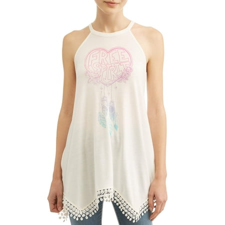 Juniors' Graphic Fringe Halter Tank