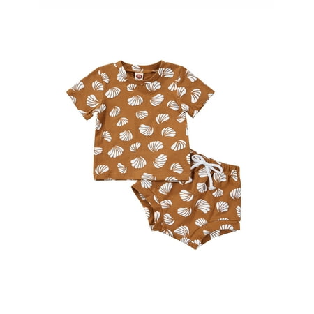 Suanret 2Pcs Newborn Baby Boys Girls Shell Print Outfit Short Sleeve T-shirt+Shorts with Drawstring Clothes Brown 3-6 Months
Suanret 2Pcs Newborn Baby Boys Girls Shell Print Outfit Short Sleeve T-shirt+Shorts with Drawstring Clothes Brown 3-6 Months