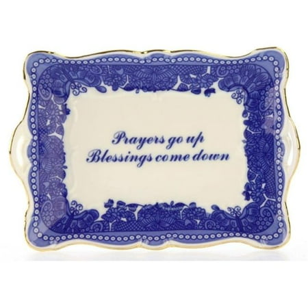 Home Essentials & Beyond 7 in. Blue Delft Prayers Go Up Sent Plate