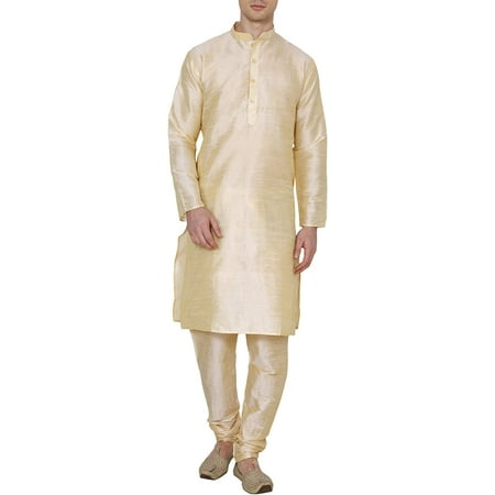 Royal Kurta Mens Cotton Silk Solid Kurta Churidaar (42 Golden)