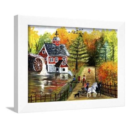 Fishing by the Old Grist Mill Framed Print Wall Art By Cheryl Bartley