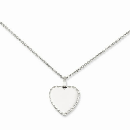 18in Rhodium-plated Medium Polished Engraveable Heart Disc Necklace