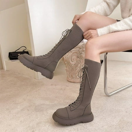 Aueoeo Wide Calf Boots for Women Plus Size Women s Knee High Boots Thick Bottom Stretchy Knit Boots Round Toe Lace Up Booties Flat Shoes
Aueoeo Wide Calf Boots for Women Plus Size Women s Knee High Boots Thick Bottom Stretchy Knit Boots Round Toe Lace Up Booties Flat Shoes