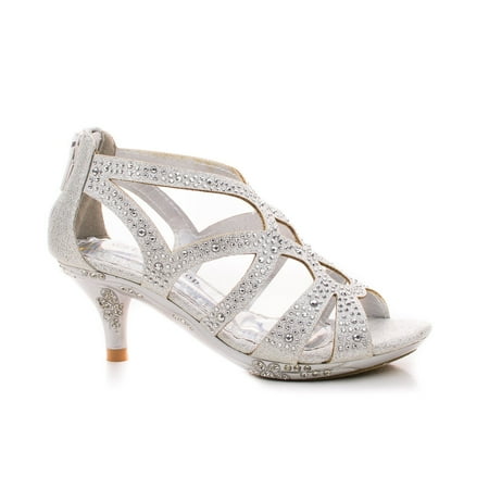 S37K by Lucky Top, Children's Girl Sparkling Rhinestone Studded Open Toe Dress Heels