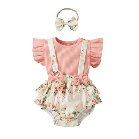 QWERTYU Infant Baby Toddler Outfits Clothing Set Bow T Shirts and Floral Suspender Shorts Set Short Sleeve Ruffle Summer with Headband for Girl 6M-18M
QWERTYU Infant Baby Toddler Outfits Clothing Set Bow T Shirts and Floral Suspender Shorts Set Short Sleeve Ruffle Summer with Headband for Girl 6M-18M